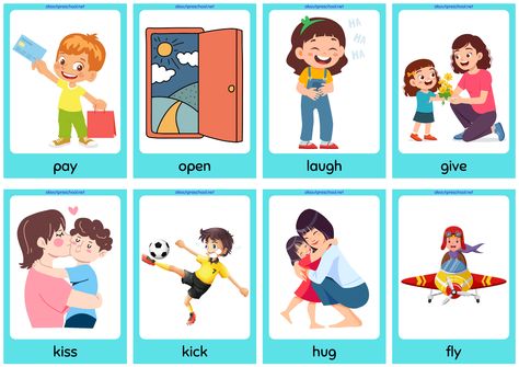 Action Verbs Flashacards Action Verbs Flashcards, Emotion Cards, Emotions Cards, Action Verbs, English Verbs, Language Therapy, Student Activities, Preschool Activities, Learning Activities