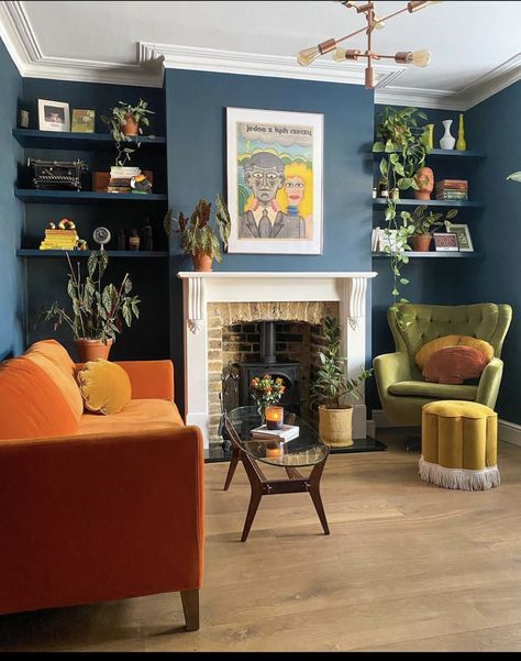 Edwardian Terrace House, Korean Bedroom, Victorian Living Room, Colourful Living Room, London House, Ideas Living Room, Blue Living Room, Paint Colours, Living Room Colors