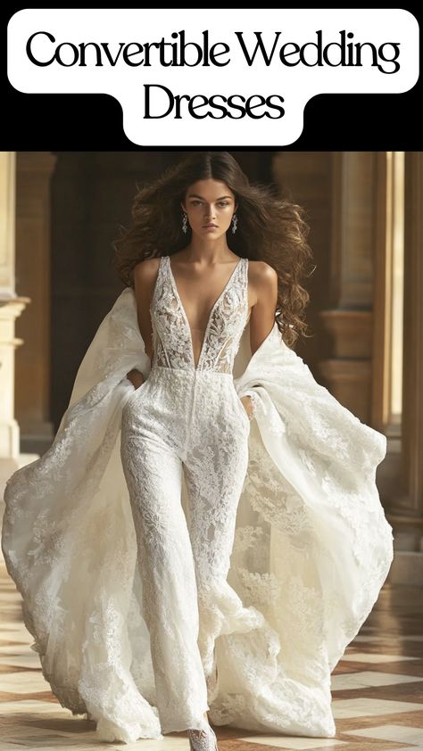 Convertible wedding dress ideas from long to short, jumpsuit, ballgown, and two-piece styles for versatile bridal looks. Transform Long Dress To Short, Convertible Wedding Dress Long To Short, 2 In 1 Wedding Dress Convertible, Second Marriage Dress, Ballgown Skirts, Convertible Wedding Dress, Bride Reception Dress, 2 In 1 Wedding Dress, Convertible Wedding Dresses