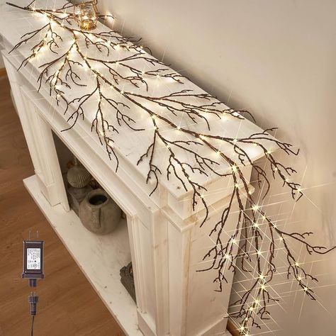 Amazon.com: LITBLOOM Lighted Brown Garland 6FT 120 LED Fairy Lights Plug in, Willow Vine Garland with Lights for Indoor Outdoor Home Fireplace Wall Easter Christmas Decoration : Home & Kitchen Garland With Lights, Vine Garland, Holiday Dining Table, Christmas Mantle Decor, Christmas Fireplace Decor, Christmas Mantel Decorations, Easy Christmas Decorations, Led Fairy Lights, Christmas Mantle