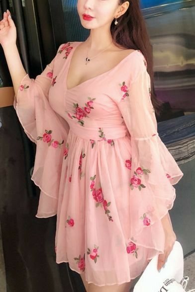 Women new Trendy floral print sleeve mini A-Line Pleated gorgeous looking dress for women Pink Dress Short, 파티 드레스, Net Dress, Light Pink Dress, Pink Summer Dress, Flowers Embroidery, Sleeves Designs For Dresses, Women Pink, Summer Vintage