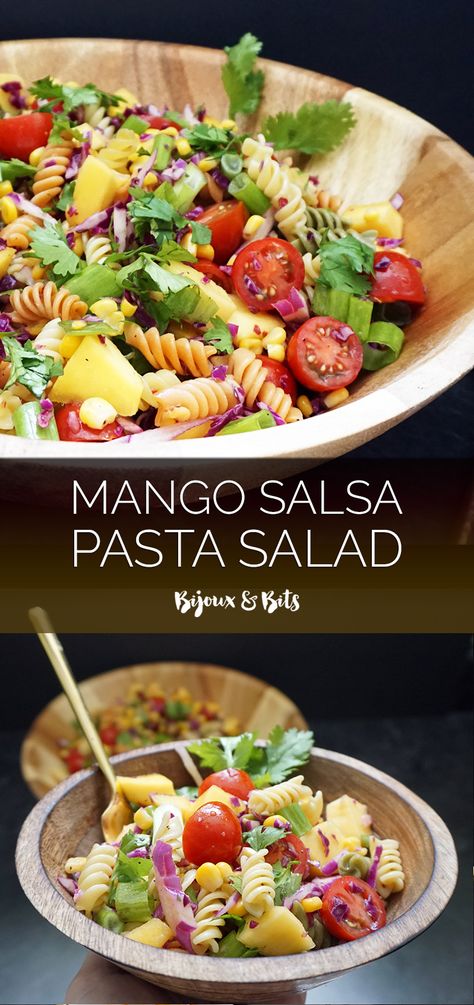 Tropical Pasta Salad, Chickpea Mango Salad, Meals With Mango Salsa, Shrimp And Mango Salsa Recipes, Mango Salsa Dinner Recipes, Salsa Pasta, Spicy Mango Salad Thai, Avocado Corn Salsa, Salsa Salad