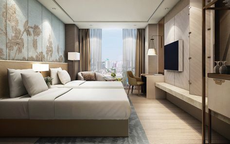 Twin Room | Photo Credit: Indore Marriott Hotel Hotel Interior Design Room, Marriott Hotels Rooms, Hotel Bedroom Design, Marriot Hotel, Modern Hotel Room, Hotel Room Interior, Twin Room, Marriott Hotel, Contemporary Hotel