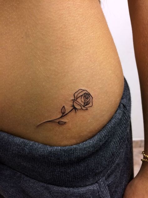 Rose On Stomach Tattoo, Tattoo Placement Hip, Discreet Tattoos For Women, Tiny Tattoo Placement, Playboy Tattoo, Small Thigh Tattoos, Rose Tattoo Forearm, Small Tattoo Placement, Waist Tattoos