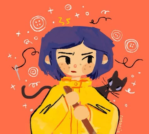 Coraline Aesthetic, Yellow Jacket, Coraline, Umbrella, Tumblr, Halloween, Yellow, Hair, Blue