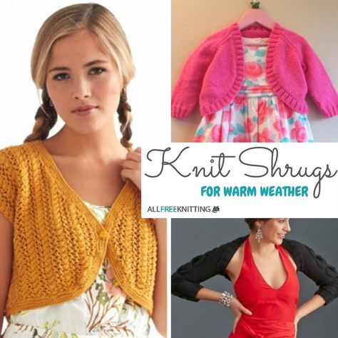 Knit Shrugs: 19 Shrug Patterns for Warm Weather | These shrugs will be perfect with that new summer dress! Knitted Bolero Patterns Free, Knitted Shrugs Free Patterns, Knit Shrugs, Shrug Knitting Pattern, Easy Crochet Slippers, Knit Clothing, Shrug Pattern, Shrug For Dresses, Shrugs And Boleros