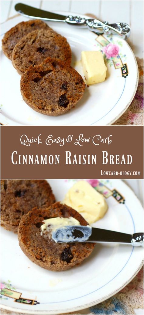 This low carb cinnamon bread with raisins has just 4.3 net carbs and it's so… Bread With Raisins, Low Carb Bread Recipes, Restless Chipotle, Keto Bread Recipes, Bread Keto, Lowest Carb Bread Recipe, Low Carb Low Fat Recipes, Cinnamon Raisin Bread, Raisin Bread