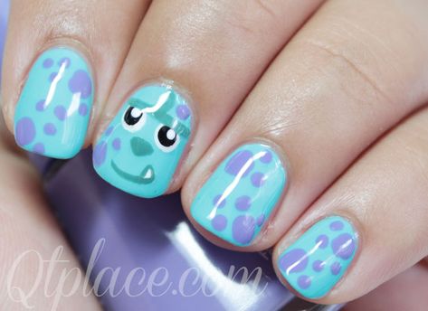 Uñas para hacer Sully Nails, Monster Inc Sully, Simple Disney Nails, Disney Manicure, Smiley Nails, Disney Nail Designs, Monster Inc, Nail Art Disney, Colorful Nails