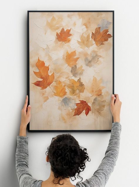 autumn fall leaves with beige and brown background Orange fall leaves falling down abstract oil painting. autumn home decoration fall home decor home fall wall art fall poster autumnal leaves poster leaves fall abstract oil painting original oil paint fall paint fall illustration fall drawing autumn illustration autumn leaves drawing leaves illustration flower fall flower wall art flower autumn print autumn flowers orange brown muted colors matte tone earthy tone decor vintage decor oil paint Flower Fall, Flower Painting On Canvas, Flower Painting Canvas, Fall Flower, Painting Flower, Autumn Gifts, Oil Painting Flowers, Fall Gifts, Flower Decor