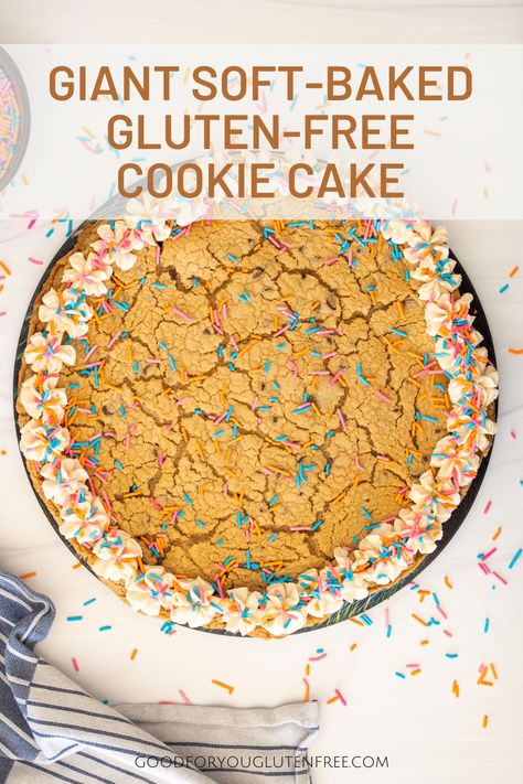 Cookie Cake Gluten Free, Gluten Free Cookie Pizza, Gluten Free Dairy Free Cookie Cake, Gluten Free Sprinkle Cookies, Gluten Free Chocolate Chip Cookie Cake, Gluten Free Cookie Cake Recipe, Gluten Free Cookie Cake, Gluten Cookies, Sugar Cookie Cake Recipe