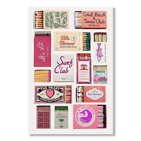 PRICES MAY VARY. coquette room wall art decor:Make a bold statement with our colourful matchbook poster, a vibrant and eye-catching addition to your coquette wall decor. The poster features a variety of vibrant matchbook covers, creating a dynamic and visually appealing display. Its college apartment decor design adds a vibrant touch to modern interiors. Matchbook pink wall art Poster : Matchbook Poster artworks use high quality environmentally friendly inks and high quality canvas, and use the Bar Cart Gallery Wall, College Apartment Inspo Bedroom, Coquette Room Wall, College Prints, Box Pictures, Coquette Room, Cute Prints, Matchbox Art, College Apartment Decor