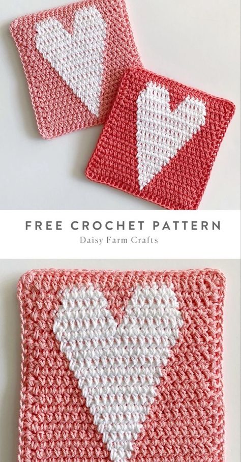 Free pattern easy to read and follow graph. Printable PDF included. Crocheted Graduation Gifts, Crochet Hot Pads, Crochet Heart Pattern, Farm Crafts, Valentines Crochet, Crochet Potholders, Crochet Dishcloths, Square Blanket, Square Crochet