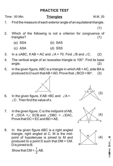 Class 9 Math Triangles Notes, Important Questions & Practice Paper Math Triangles, 10th Grade Math, Maths Notes, 9th Grade Math, Triangle Math, Class 9 Maths, Ias Study Material, Sample Question Paper, Organization Notes