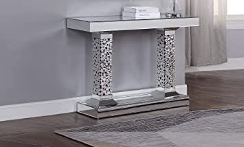 ACME Furniture Console Table, Mirrored and Faux Gems Mirrored Column, Mirror Pedestal, Wood And Mirror, Mirror Console Table, Sofa Console, Column Base, Electric Fireplace Tv Stand, Mirror Console, Occasional Tables