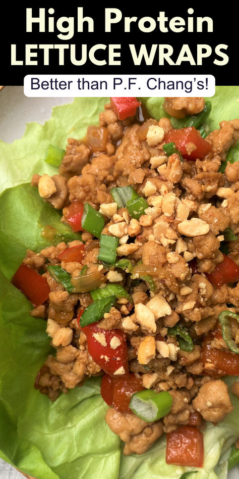 An Asian lettuce wrap with ground chicken, peanuts and peppers. Keto Lettuce Wraps Low Carb, High Protein Lettuce Wraps, Keto Chicken Lettuce Wraps, Easy Filling Dinner, Ground Chicken Lettuce Wraps, Keto Lettuce Wraps, Healthy Chicken Lettuce Wraps, Low Carb Wrap Recipes, Lettuce Wraps Healthy