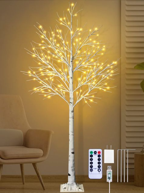 PRICES MAY VARY. 【6Ft Lifelike Birch Tree Light】: The LED birch tree is covered with artificial bark, hand-painted bark texture, and 160 fairy-tale warm white lights dotted around branches. Light up this birch tree, decorating your home to create a romantic warm atmosphere for you and your family. 【8 Flashing Modes & Timing】: The artificial lighted birch tree has 8 modes: Combination / In Waves / Sequential / SLO‐GLO / Flash / Slow fade/ Twinkle / Steady on; and the timing function is set for th Minimalistic Table Setting, Led Birch Tree, Birch Christmas Tree, Party Christmas Decorations, Light Up Tree, White Birch Trees, Bark Texture, Warm White Lights, Lighted Branches