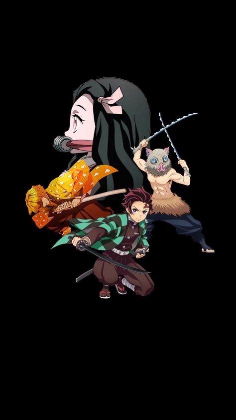 Demon Slayer Black Wallpaper, Tanjiro Inosuke Zenitsu, Zenitsu Wallpaper, Inosuke Zenitsu, Demon Slayer Wallpaper, Nice Shirts, Pulp Fiction Art, Anime Printables, Nezuko Kamado