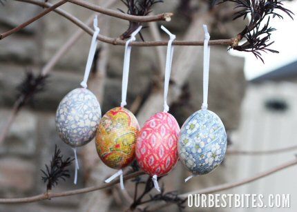 OK, sorry to be repetitive, but I like this site better for silk-tie egg dyeing. I really want to do this!! Silk Dyed Eggs, Blown Eggs, Our Best Bites, Egg Ornaments, Easter Egg Tree, Easter Ornaments, Egg Tree, Easter Egg Ornaments, Decorated Eggs