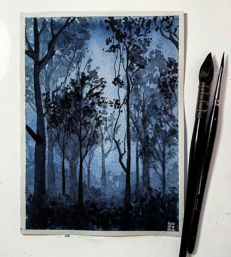 Night Forest Watercolor, Dark Forest Watercolor, Watercolor Dark Art, Night Watercolor Paintings, Dark Watercolor Paintings, Dark Watercolor Art Inspiration, Watercolor Art Dark, Magic Runes, Arte Grunge