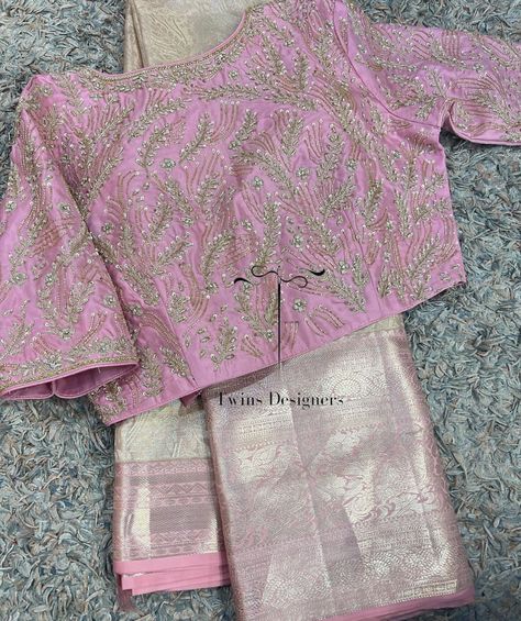 Pink Blouse Work, Baby Pink Blouse, Birthday Frocks, Pink Blouse Designs, Maggam Blouse, Long Blouse Designs, Latest Bridal Blouse Designs, Embroidery Blouses, Pattu Saree Blouse Designs