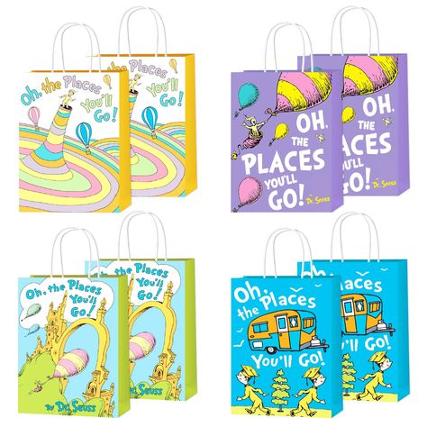 PRICES MAY VARY. Unique Design: Our graduation gift bags are designed with many Oh! The Places You'll Go elements combined with the classic illustration from the Dr. Seuss book "Oh! The Places You'll Go!" pattern.It will be the nice choice for children to collect their preschool kindergarten graduation and back to school. They will love the party bags. Super Value Pack: Our Oh! The Places You'll Go Bags includes 16 Party gift bags with Handles. 4 different designs.The size of each party bag is 8 Oh The Places Youll Go Decorations, Kindergarten Graduation Decorations, Preschool Graduation Party, Graduation Gift Bags, Kindergarten Party, Kindergarten Graduation Party, Kindergarten Classroom Decor, Travel Party Theme, Graduation Party Favors