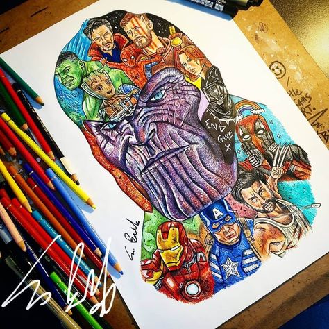 Avengers Infinity War Thanos by Sam Brunell Marvel Drawing Ideas, Movie Character Drawings, Movie Drawings, Silhouettes Disney, Avengers Painting, Marvel Art Drawings, Avengers Drawings, Art Du Croquis, Avengers Art