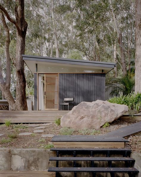 Burnt Timber Cladding, Burnt Timber, Timber Windows, Waterfall Features, Australian Bush, Butterfly House, Timber Door, Timber Deck, The Local Project