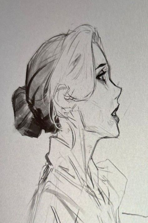 Side Facing Pose Reference, Character Side Profile Design Reference, Profile Face Drawing Reference, Side View Profile Drawing, Side View Reference Female, Hair Laying Down Drawing Reference, Looking At Something Reference, Head Drawing Profile, Fem Side Profile