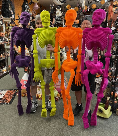 These life size flocked neon colored skeletons can really make your party! Hang them over a food table or at your entry way to greet your guests! Skeleton In The Closet, Halloween Wishes, Skeleton Decorations, Different Poses, Partner Dance, Different Holidays, Holiday Store, Crazy Colour, Neon Color