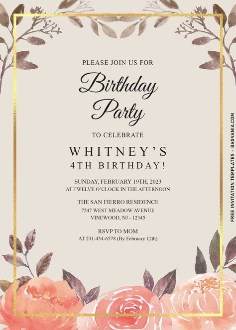 Classy Birthday Invitations, Free Invitation Templates Birthday, Aesthetic Invitation Card Birthday, Invitation Card Design Birthday, Roses Invitations, 18th Birthday Invites, Vintage Birthday Invitations, Happy Birthday Invitation Card, Debut Invitation