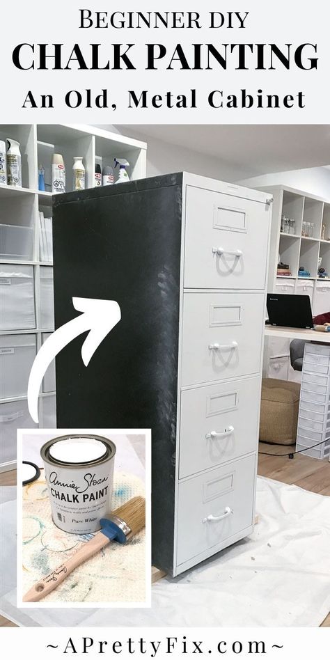 Chalk painting a cabinet for the first time: Lessons from a beginner. #chalkpaint #AnnieSloane #beginners Decorating File Cabinets, Painting A Cabinet, Painting Metal Cabinets, Painted File Cabinets, Chalk Paint Cabinets, Chalk Prints, Cabinet Makeover Diy, Metallic Painted Furniture, Make Chalk Paint