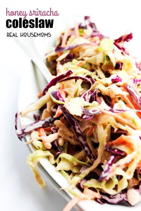 Sriracha Coleslaw, Sriracha Slaw, Summer Slaw, Best Coleslaw Recipe, Cold Side Dishes, Creamy Honey, Honey Dressing, Homemade Coleslaw, Creamy Coleslaw