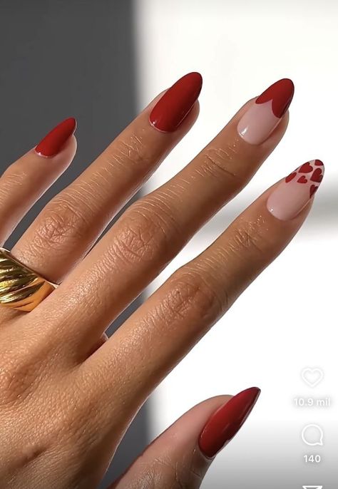 Red Nail Inspo Acrylic Almond, Subtle Valentines Day Nails, Valentines Nails Aesthetic, Valentine’s Day Outfit Ideas, Red Nails Valentines, Valintens Nail Ideas, Almond Valentines Nails, Valentines Day Nails Gel, Red Valentines Nails