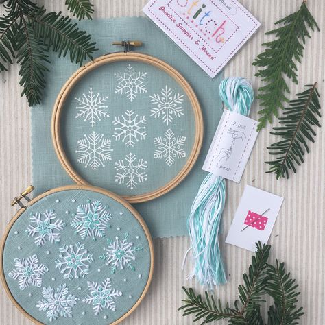 "Winter embroidery kit! This snowflake embroidery kit is a perfect winter or Christmas project; ideal for beginners, it is easy, modern and fun. You'll learn and perfect simple embroidery stitches while enjoying the therapeutic benefits of embroidery. Read on for details of what each type of kit includes: FABRIC ONLY OPTION:   -SNOWFLAKE embroidery pattern printed on beautiful linen -Instructions Order this if you have your own hoop, thread, and needles. BASIC KIT OPTION:  -SNOWFLAKE embroidery pattern printed on beautiful linen -Pre-cut embroidery thread -Needle -Complete instructions Order this if you have your own hoop, but want the convenience of having the needle, thread and instructions at hand. COMPLETE KIT OPTION:  -SNOWFLAKE embroidery pattern printed on beautiful linen -Pre-cut e Snowflake Embroidery Pattern, Snowflakes Embroidery Pattern, Simple Embroidery Stitches, Snowflake Embroidery, Winter Embroidery, Holiday Embroidery, Beginner Embroidery, Beginner Embroidery Kit, Kit Christmas