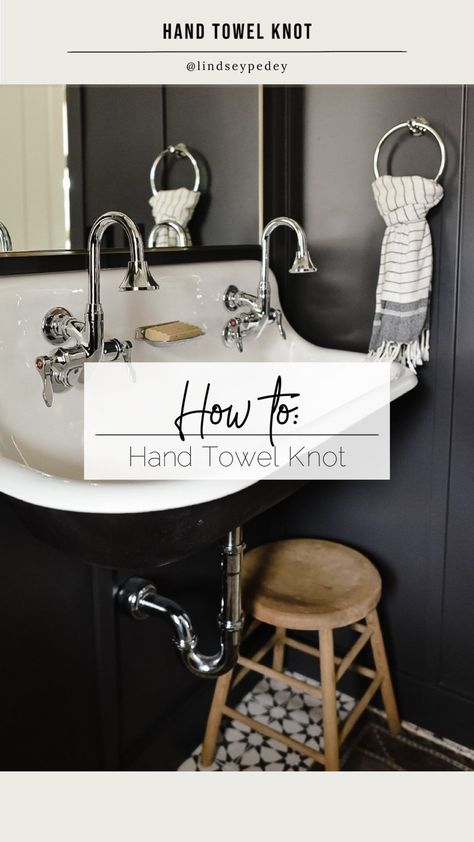 Hand Towel Holder Ideas Kitchens, How To Tie Towels In Bathroom, Bathroom Hand Towel Holder Ideas Small Spaces, Hand Towel Holder Ideas Bathroom Counter, Hand Towel Ideas, How To Hang Kitchen Towels, How To Tie Hand Towel On Ring, Guest Hand Towels Display, Hand Towel Holder Placement