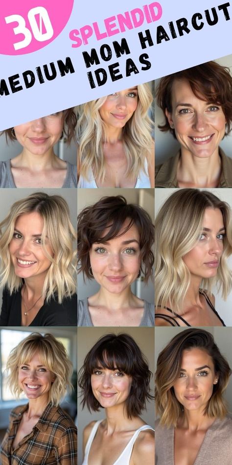 Get inspired with 30 medium mom haircuts that are effortlessly chic and easy to maintain. These shoulder-length styles include everything from bangs and layers to modern, straight looks that flatter every face shape. Perfect for moms with thick hair or those looking to add a bit of length or a touch of blonde to their style. Whether you’re after a new, trendy look or something timeless, these haircuts offer versatile options that make it easy to stay stylish without the fuss. Mom Medium Haircut, Shoulder Length Choppy Hair, Hot Mom Haircut, Lob Haircut Layered, Mom Haircut, Bangs Layers, Sassy Hairstyles, Haircuts Trendy, Bangs And Layers