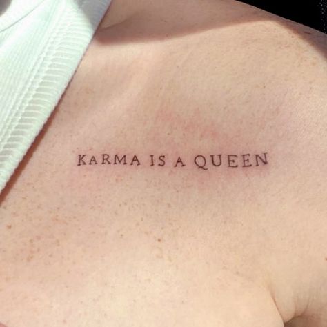 Karma Is A God Tattoo, Karma Is A Queen Tattoo, Karma Tattoo, Taylor Swift Tattoo, Queen Tattoo, God Tattoos, Jewelry Tattoo, Permanent Tattoo, Time Tattoos