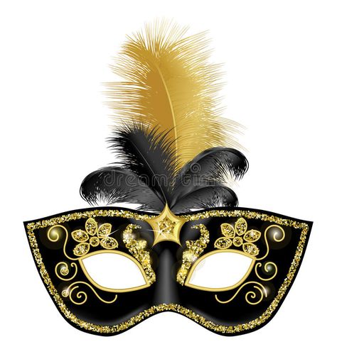 Black And Gold Mask, Feathers Illustration, Creative Face Mask, Mask With Feathers, Cool Face Masks Design, Ball Masks, Mask Illustration, Face Mask Design Ideas, Carnival Mask