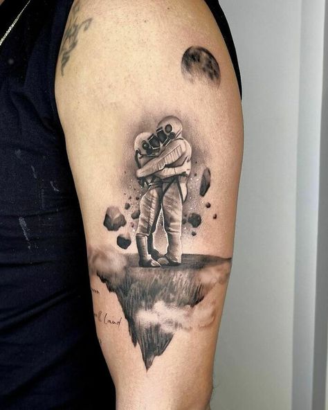 Cool Space Tattoos, Two Astronauts, Tattoo Fillers, Space Tattoo Sleeve, Spaceship Tattoo, Tattoo Lounge, Liberty Tattoo, Kitten Tattoo, Rocket Tattoo