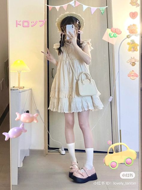 Pastel Blue And Yellow Outfit, Shojou Outfit Summer, Blue And Yellow Outfit, Pastel Yellow Dress, Cute Korean Outfits, Sweet Outfits, Lolita Outfit, Kawaii Background, Legend Wallpaper