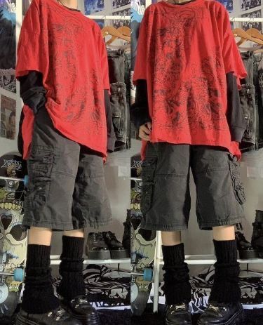 Cool Alt Outfits Male, Cargo Shorts With Leg Warmers, Porter Geiss Icon, Twink Fashion Outfits, Emo Outfit Inspo Masc, Outfit Inspo Alt Masc, Spring Grunge Outfits Men, Masc Alt Clothes, Y2k Grunge Outfits Masc