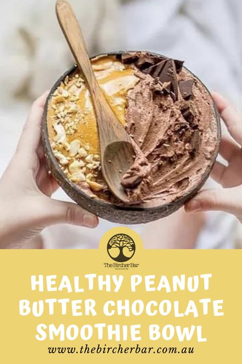 Need some new healthy breakfast ideas? Tap this pin to get the recipe for this healthy peanut butter chocolate smoothie bowl. It's like having dessert for breakfast! Chocolate Protein Smoothie Bowl, Chocolate Acai Bowl, Healthy Chocolate Smoothie Bowl, Dessert Smoothie Bowl, Peanut Butter Bowl, Chocolate Smoothie Bowl Recipe, Peanut Butter Chocolate Smoothie, Chocolate Peanut Butter Smoothie Bowl, Healthy Chocolate Breakfast