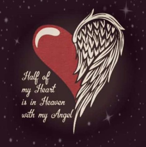 Half Of My Heart Is In Heaven Tattoo, Half Of My Heart Is In Heaven, Half Heart Half Angel Wing Tattoo, In Memory Of Mum Tattoo Ideas, Half Heart Tattoo, In Heaven Tattoo, Heaven Tattoo, Memorial Tattoo Quotes, In Loving Memory Tattoos