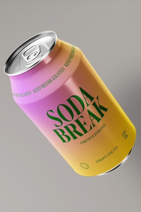 Free and beautifully designed soda can mockup. It’s a 12 oz beverage can. Easy to use and edit and built with Smart Objects. Changeable background color. Dimension of 3000×2333 (PSD). Download it free. Soda Can Graphic Design, Can Beverage Design, Drinks Can Design, Soda Can Mockup, Beverage Can Design, Soda Packaging Design, Soda Can Design, Goli Soda, Soda Packaging