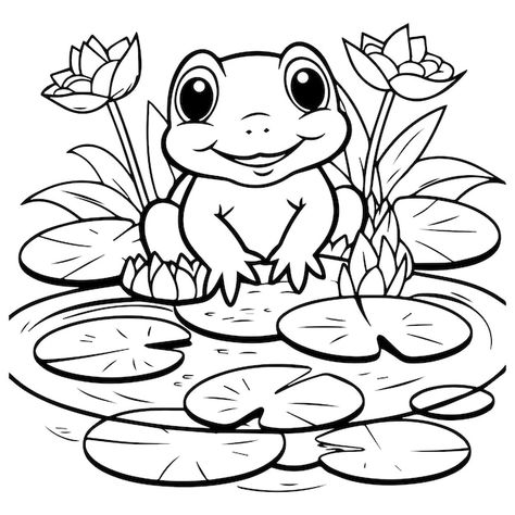 Babyfrosch im teich mit seerosen und see... | Premium Vector #Freepik #vector #malbuch #kids-illustration #illustration #frosch Kids Illustration, 3d Modelle, Premium Vector, Kindergarten, Quick Saves