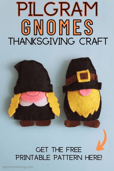 Thanksgiving Sewing Crafts, Thanksgiving Ornaments Diy, Felt Gnome Ornament Free Pattern, Thanksgiving Felt Crafts, Thanksgiving Gnomes Diy, Thanksgiving Sewing Projects, Felt Thanksgiving, Seniors Crafts, Pilgrim Crafts