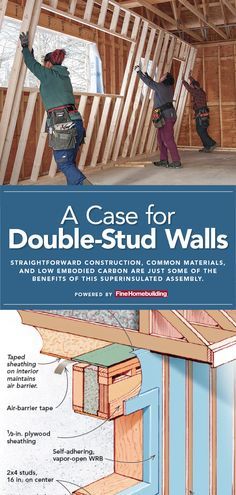 Double Stud Wall Construction, Wall Details Architecture, How To Frame A House, Building A Stud Wall, Metal Stud Framing, Exterior Wall Insulation, Interior Wall Insulation, Superior Walls, Cellulose Insulation