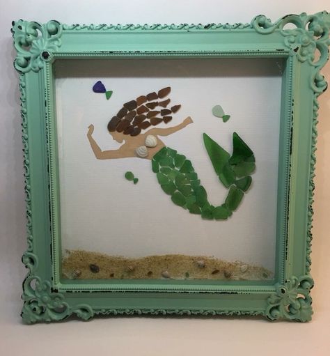 Seaglass Mermaid Mermaid Sea Glass Art, Sea Glass Mermaid, Sea Glass Art Ideas, Kim Birthday, Sea Glass Display, Mermaid Paintings, Seaglass Crafts, Glass Art Ideas, Round Room