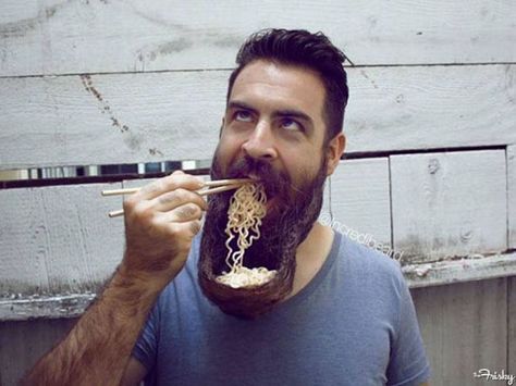 beard-bowl - I usually don't wish that I had a beard (natch), but if it aids in ramen-eating, well then, I'm all for it. Noodles, A Man