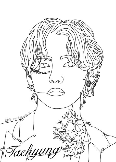 #taehyung #v #bts #army #on #theshadowlikeme #lineart #linework Taehyung Outline, Bts Coloring Pages, Kpop Line Art Drawing, Kazumi Mishima, Embroider Ideas, Vkook Fanart, Kpop Drawings, Easy Doodle Art, Outline Drawings